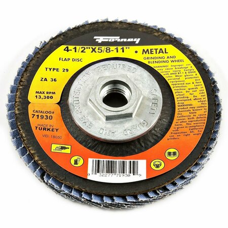 FORNEY Flap Disc, Type 29, 4-1/2 in x 5/8 in-11, ZA36 71930